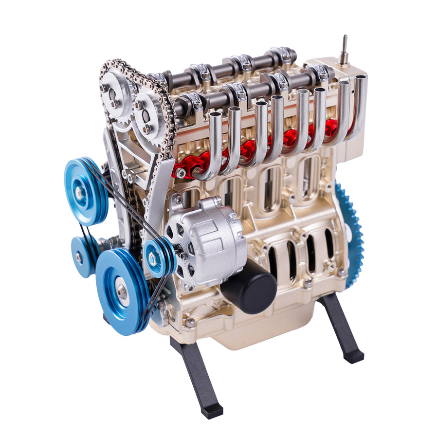 TECHING v4 Engine Model kit Full Metal Model Engine Assembly Kit Kids Run Adults 350+Pcs Assembly time 4 Hours DIY Toy Gift (4 Cylinder Engine kit)